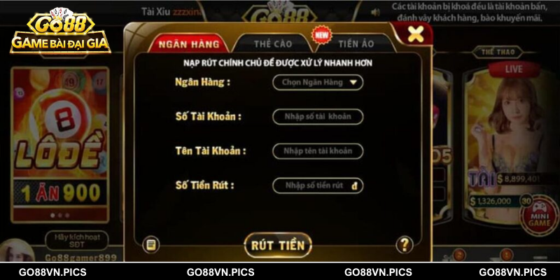 Rút tiền Go88 qua tài khoản ngân hàng